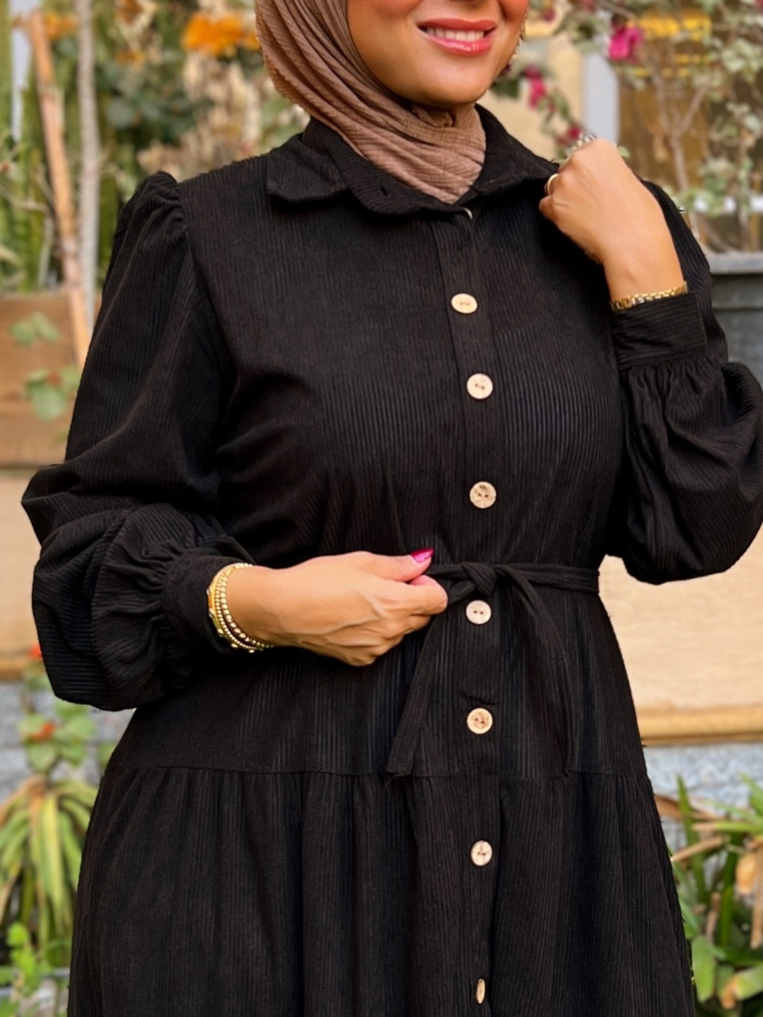 Belted Corduroy Dress Black