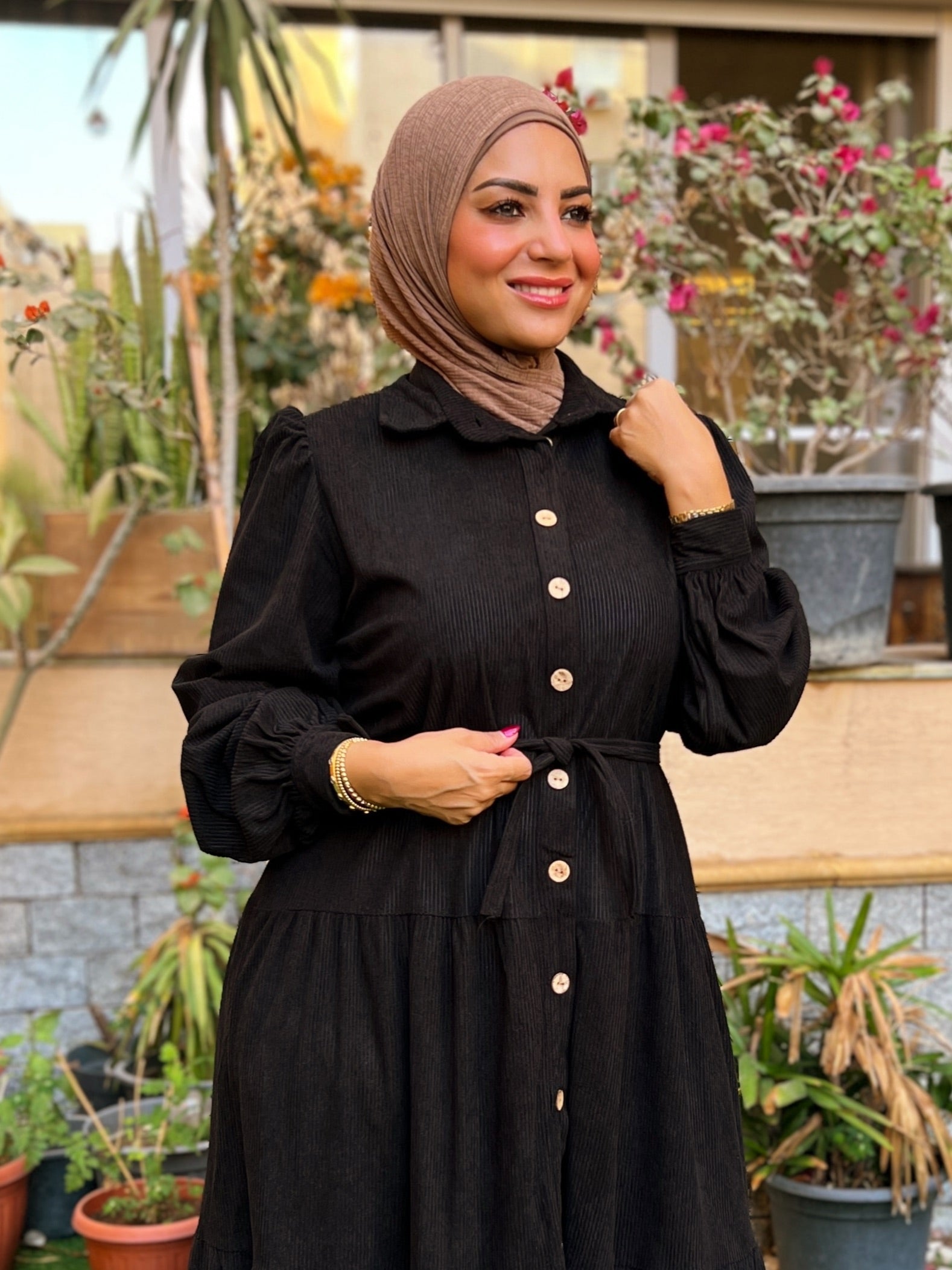 Belted Corduroy Dress Black