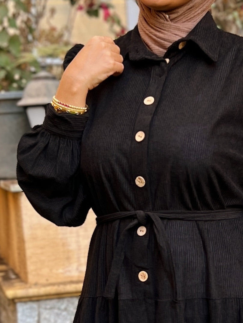 Belted Corduroy Dress Black
