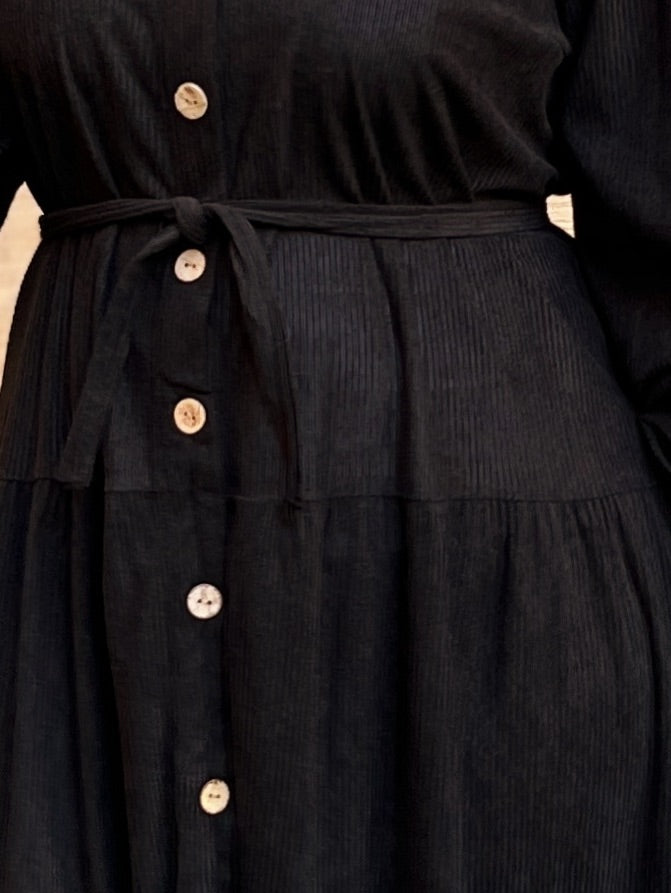 Belted Corduroy Dress Black
