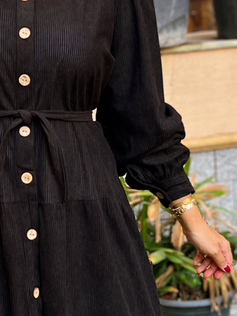 Belted Corduroy Dress Black