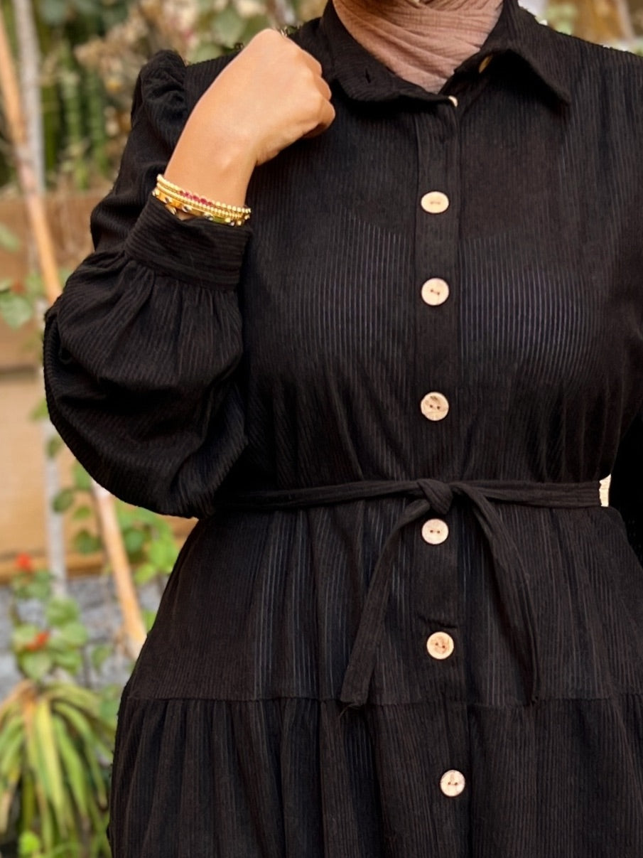 Belted Corduroy Dress Black