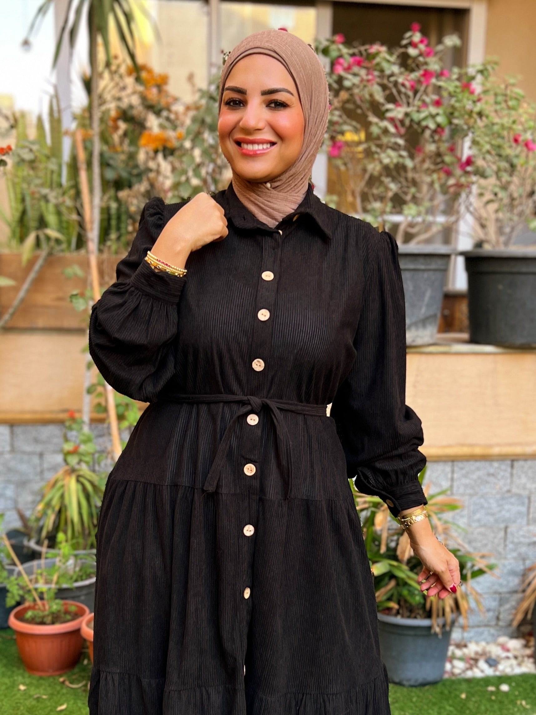 Belted Corduroy Dress Black