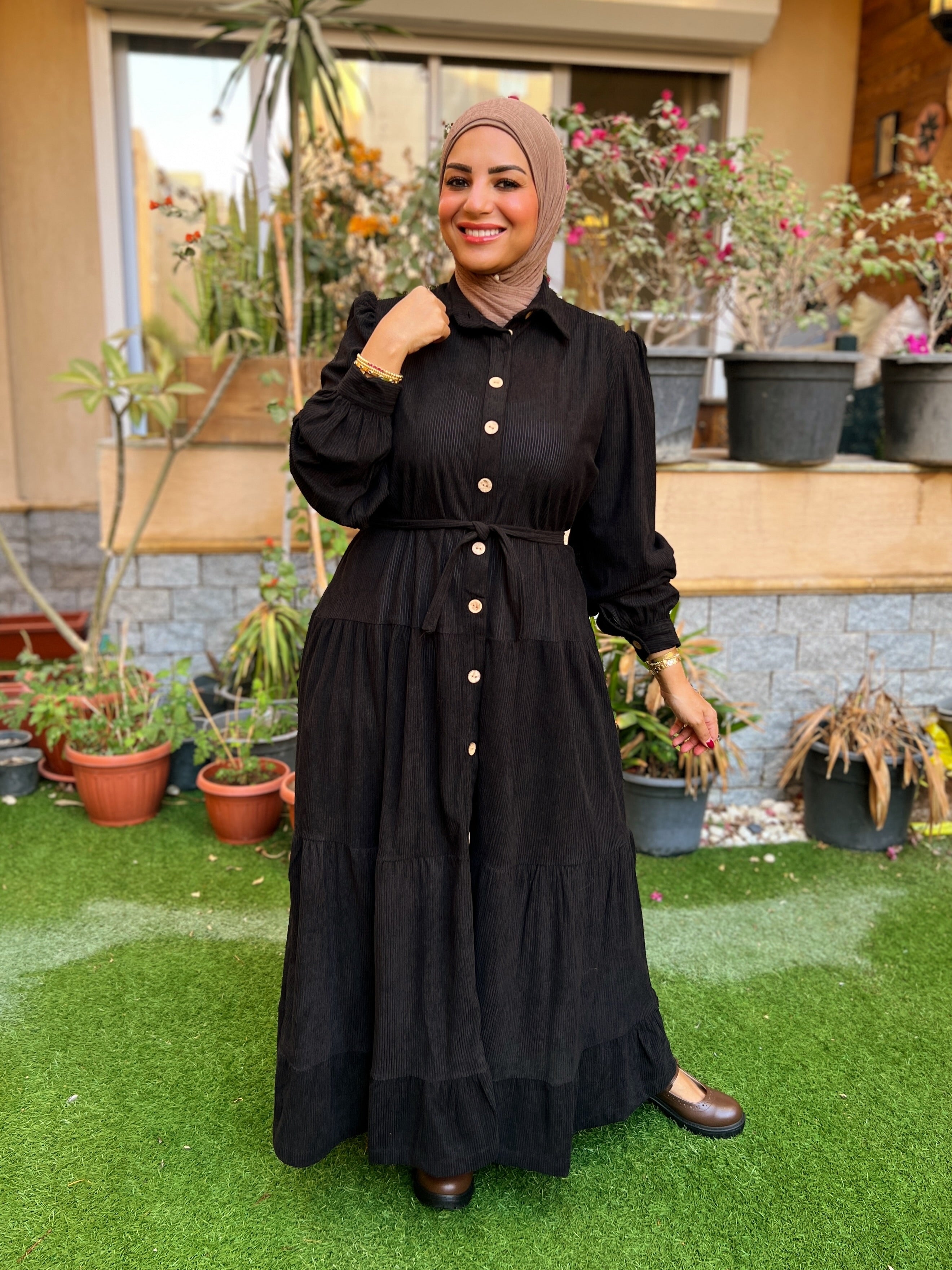 Belted Corduroy Dress Black