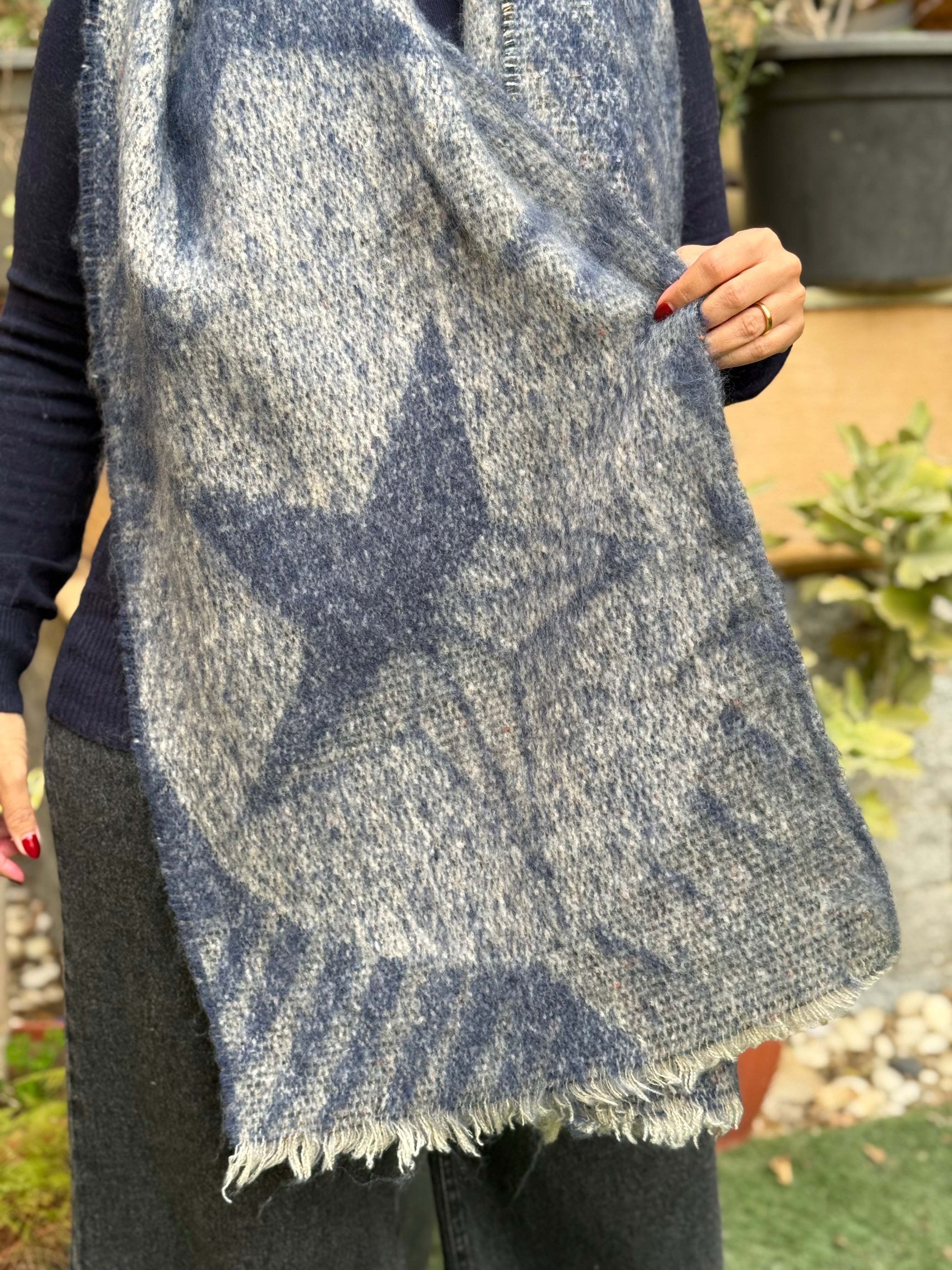 Printed mohair shawl - Darkblue & Gray
