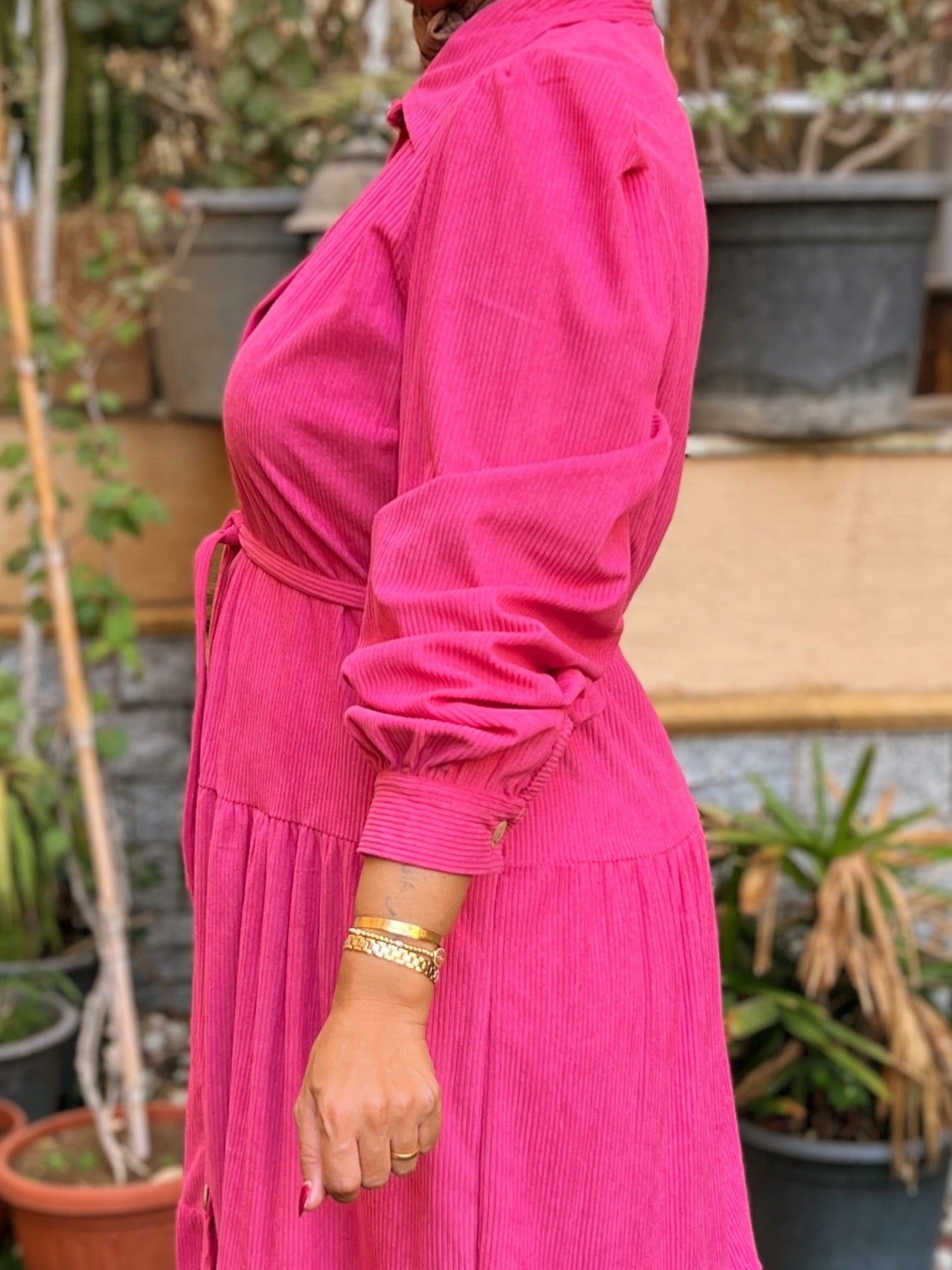 Belted Corduroy Dress Fuchsia