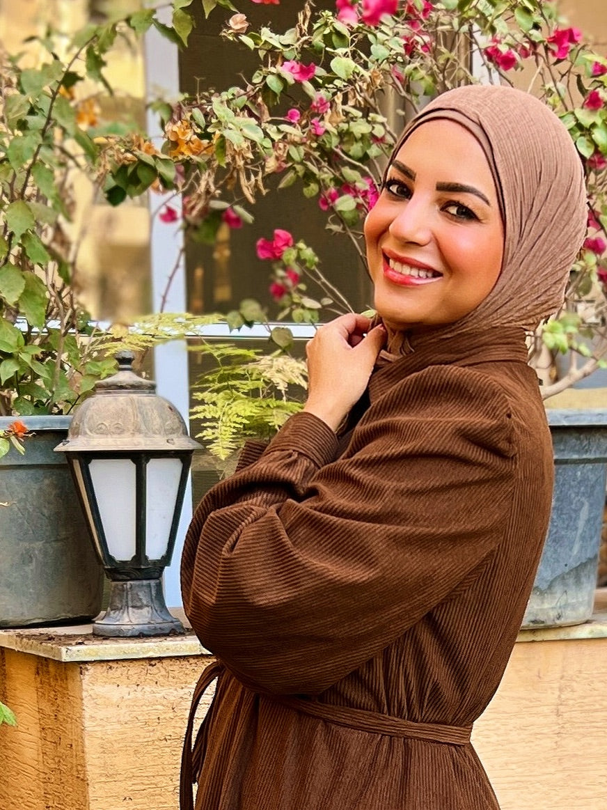 Belted Corduroy Dress Brown