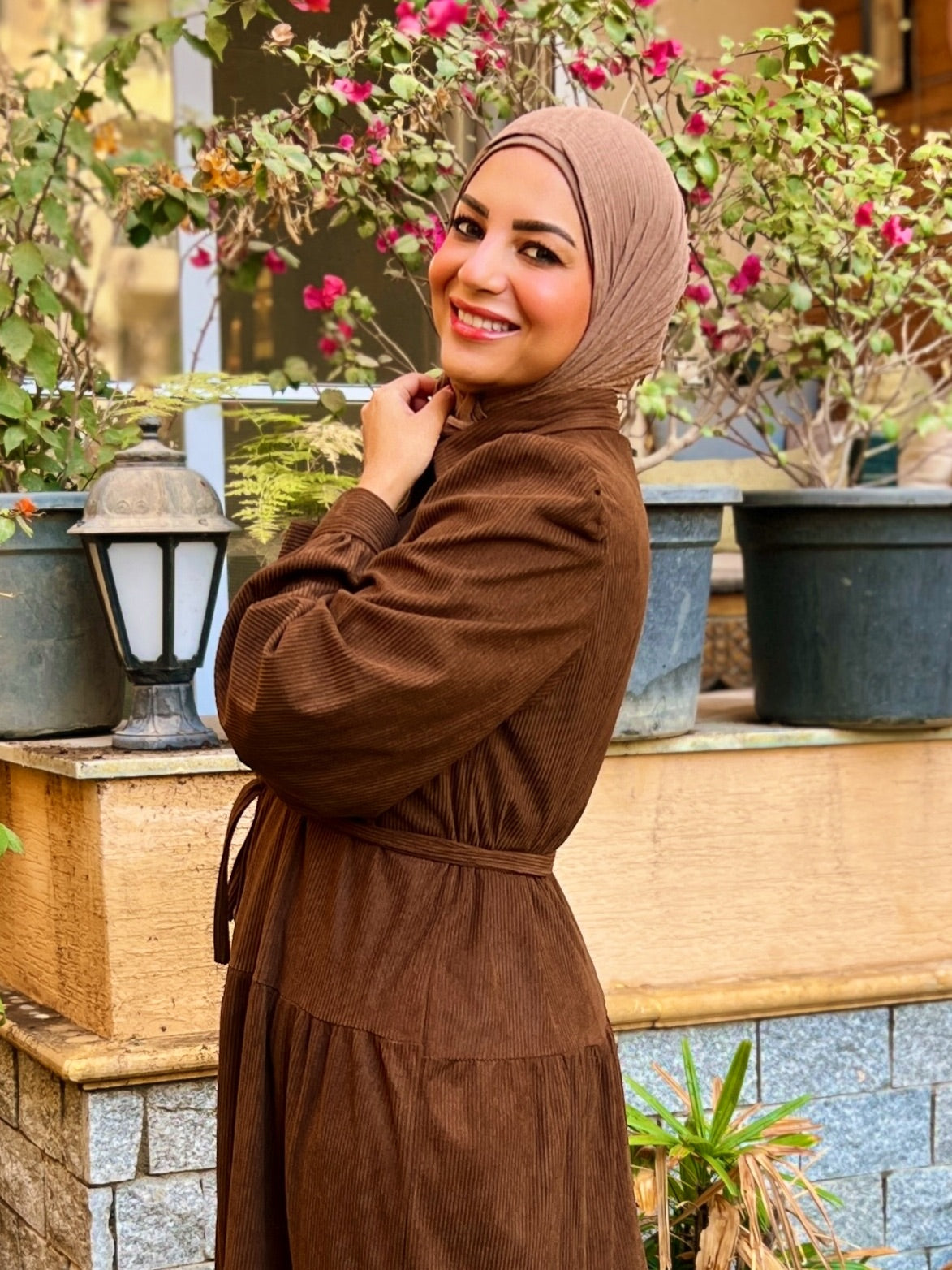 Belted Corduroy Dress Brown