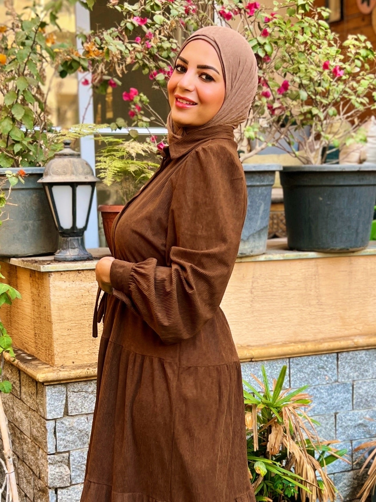 Belted Corduroy Dress Brown