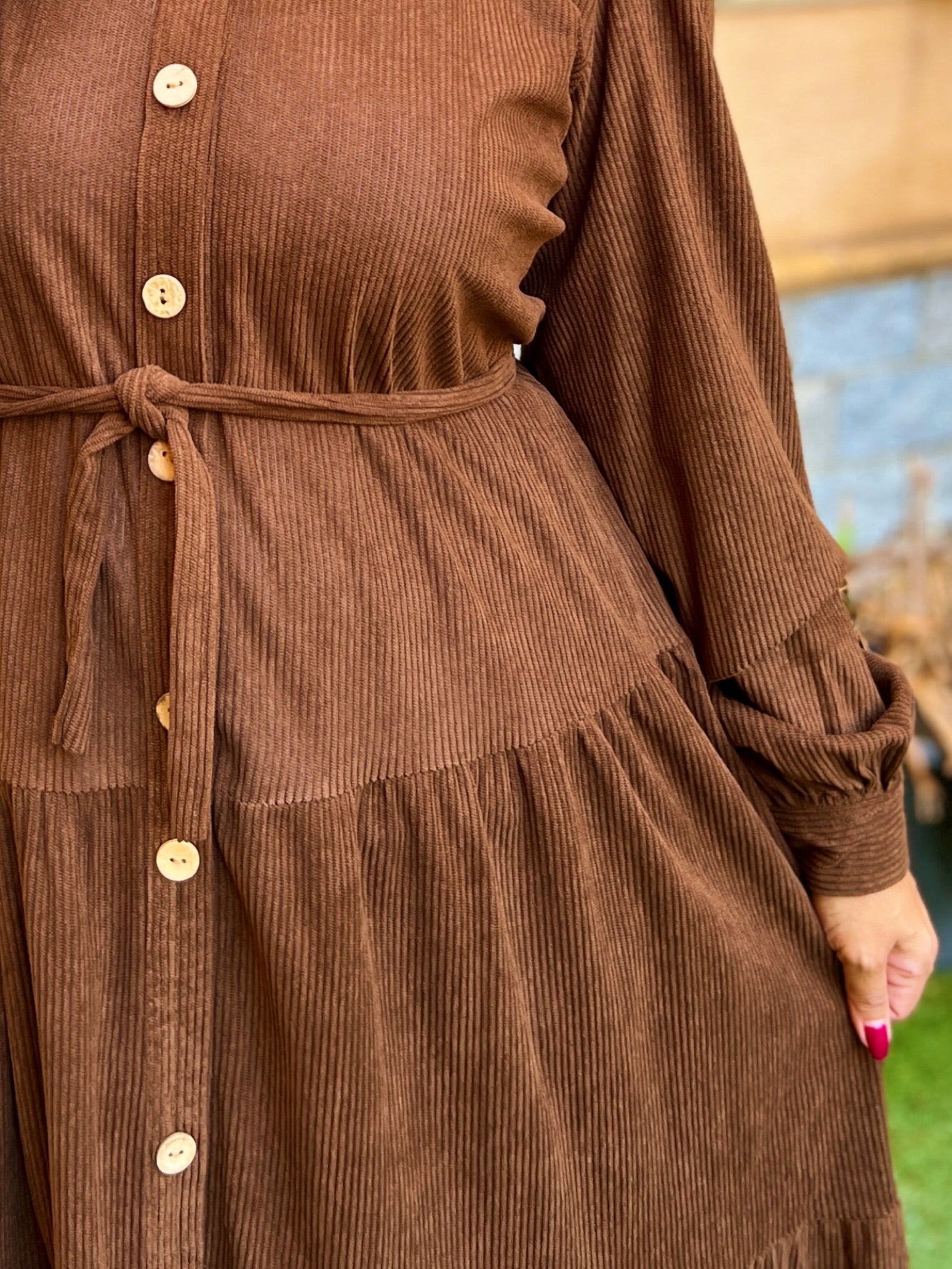 Belted Corduroy Dress Brown