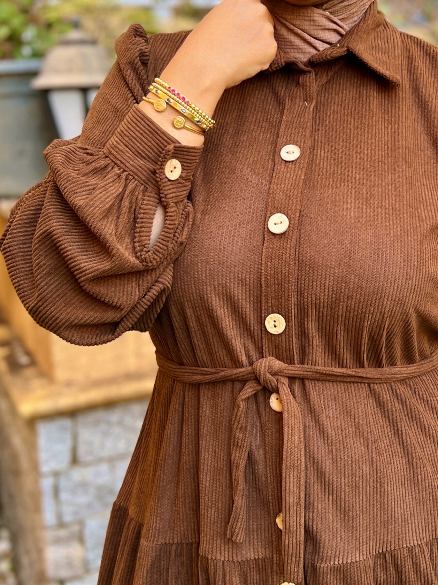 Belted Corduroy Dress Brown