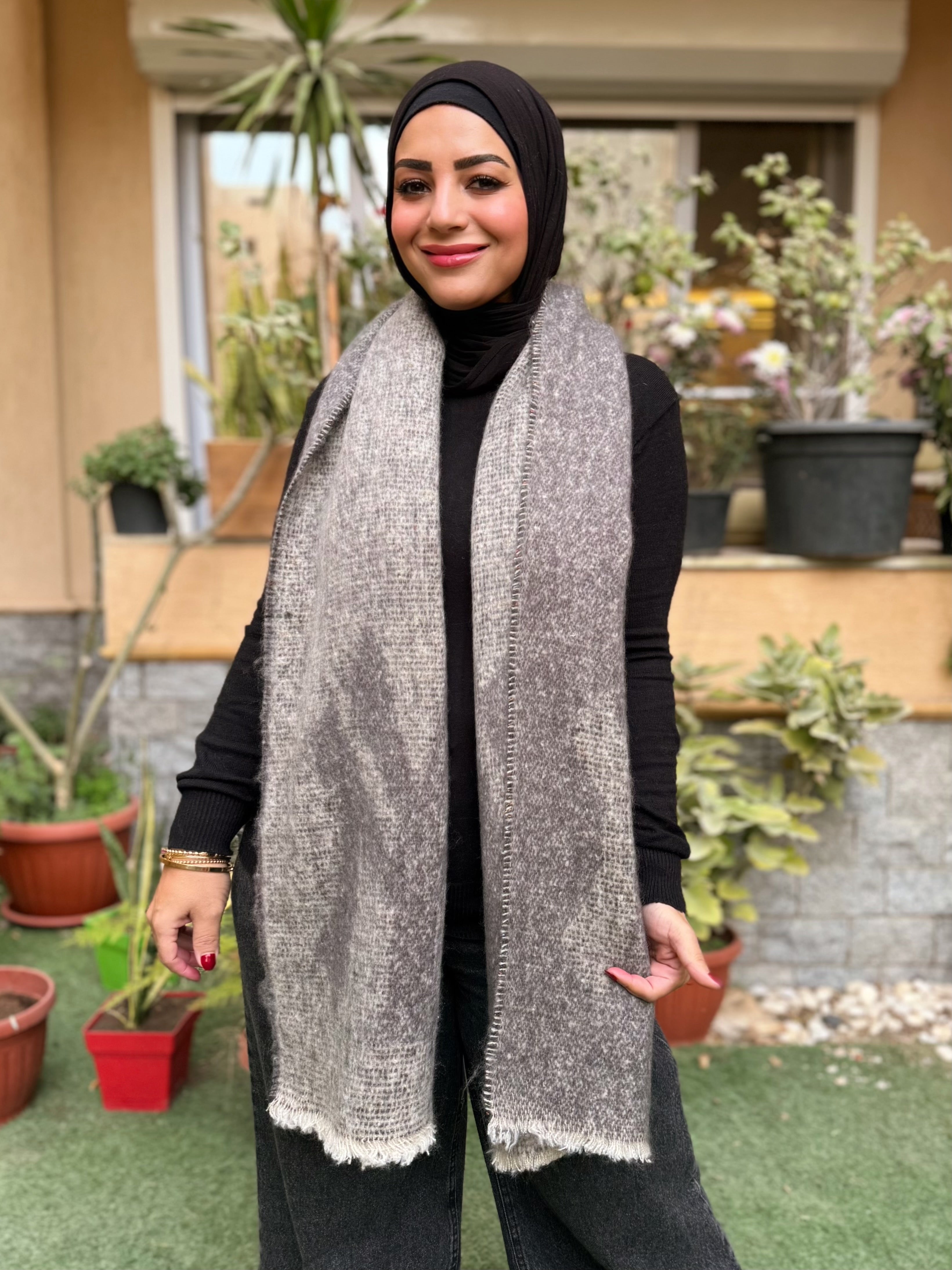Printed mohair shawl - Black & Gray