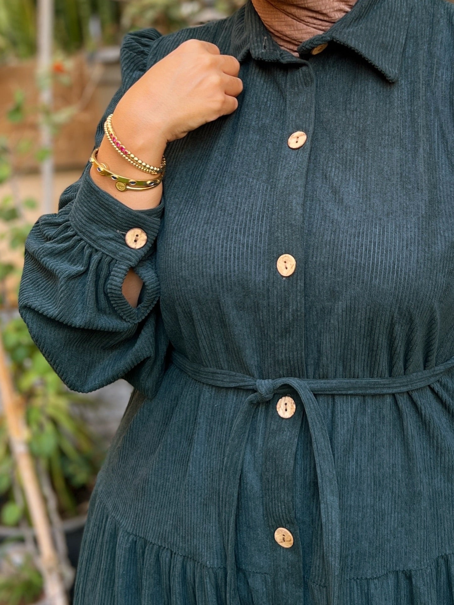 Belted Corduroy Dress Petrol Green