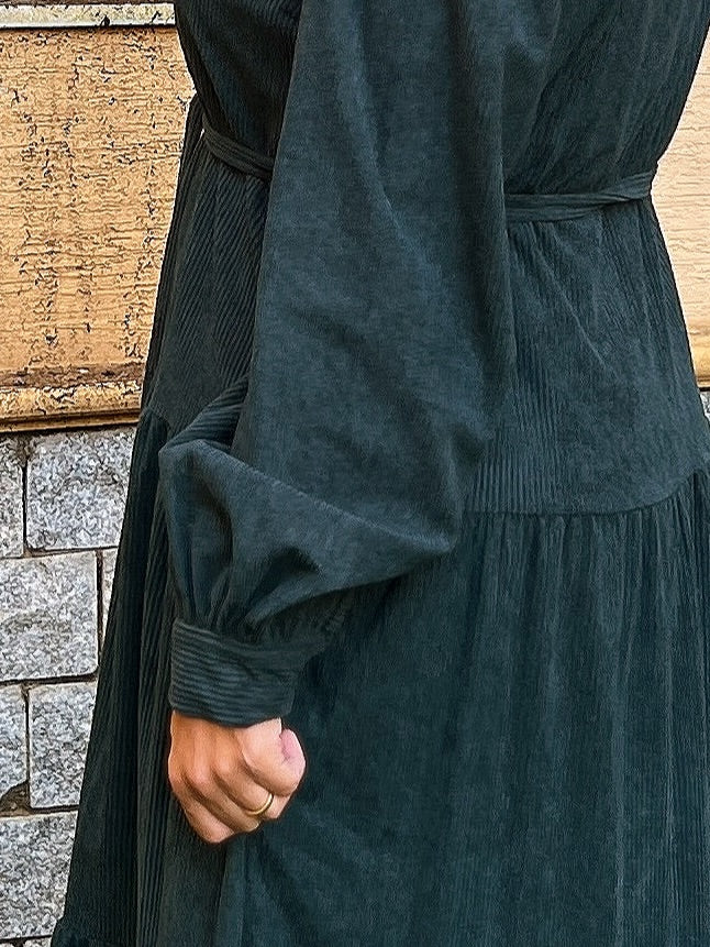 Belted Corduroy Dress Petrol Green