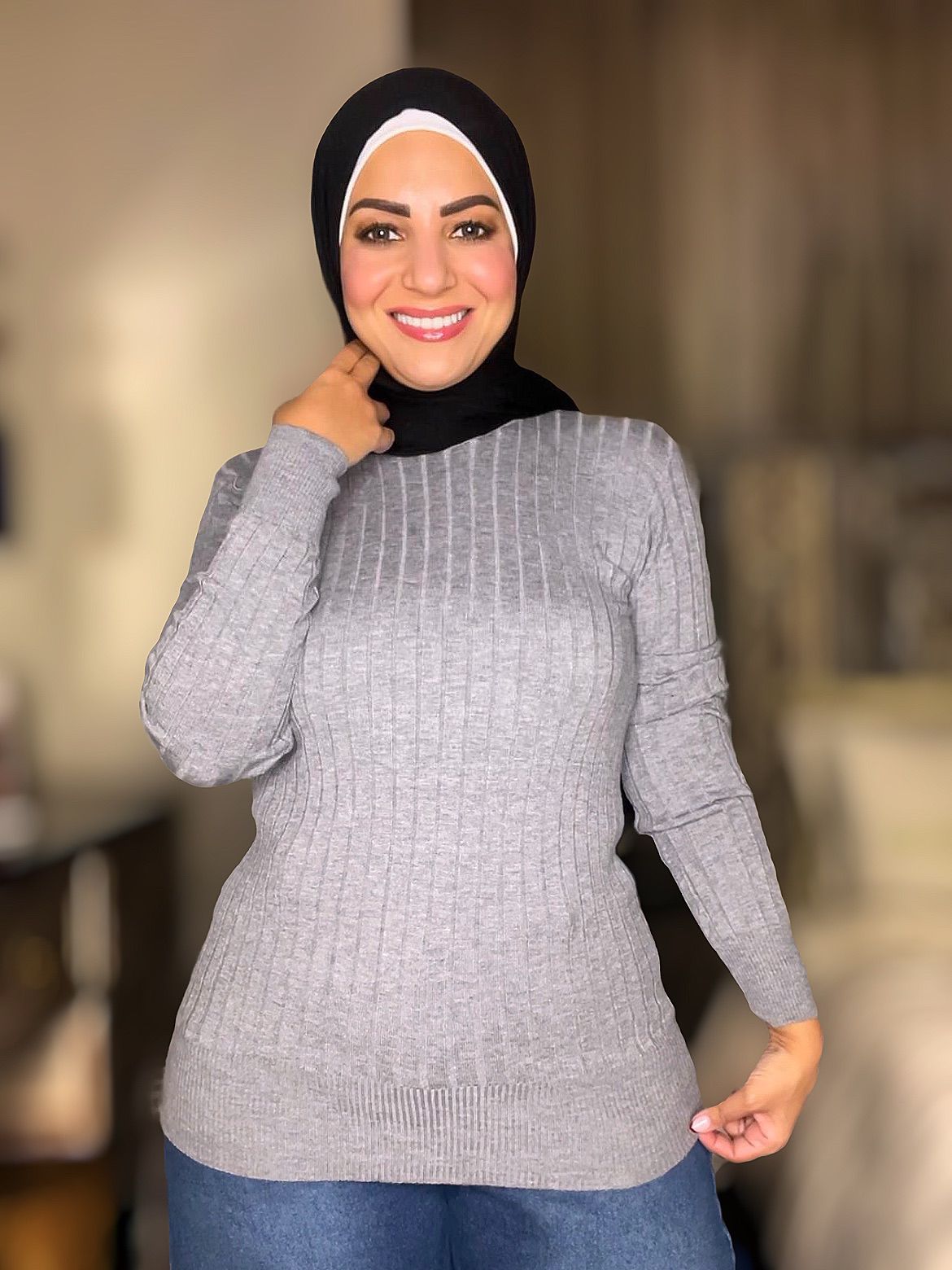 Knitted Striped High-cool Pullover - Free Size - Grey