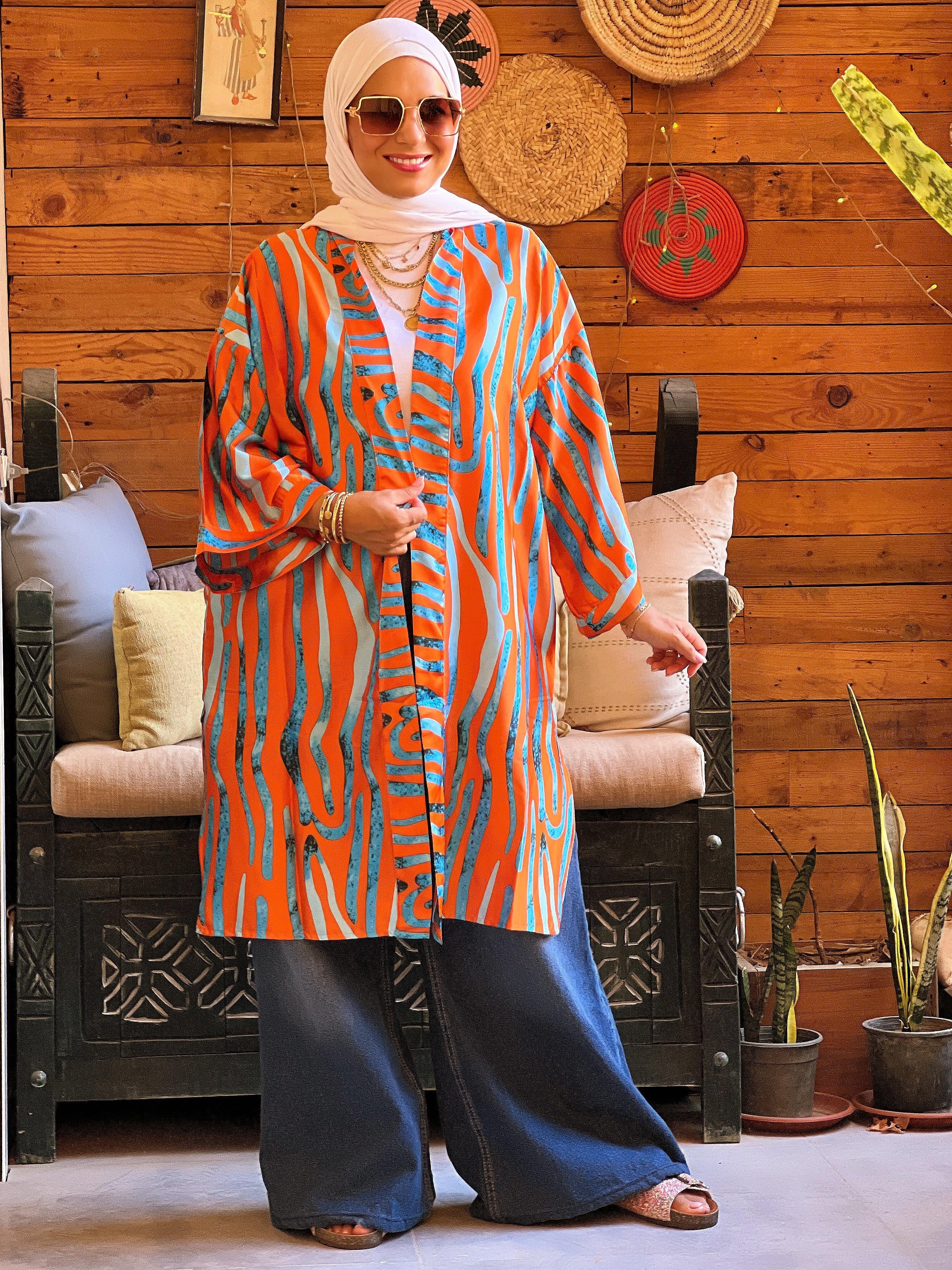 Zibra kimono - Orang and Baby Blue