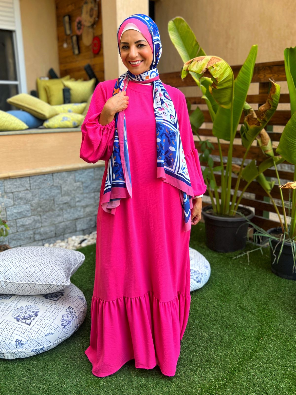 Long Sleeve Dress- Fuchsia