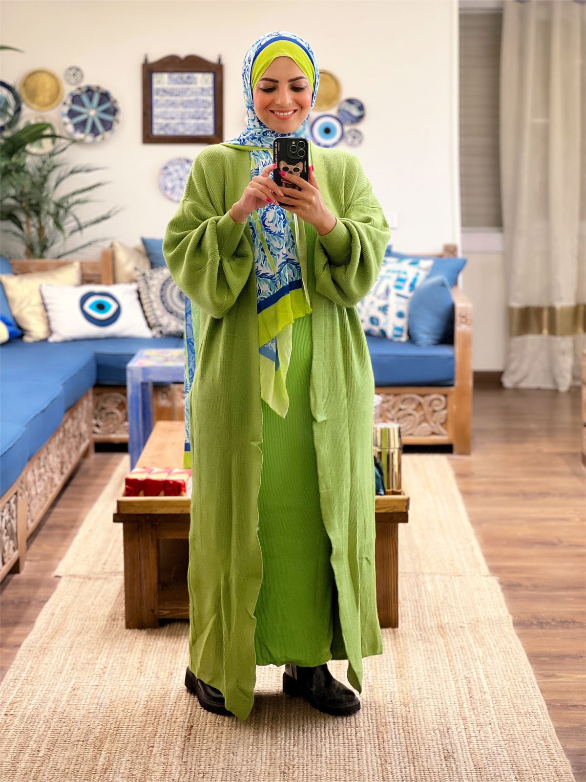 Knitted High-cool Plain Basic Dress - Lime green