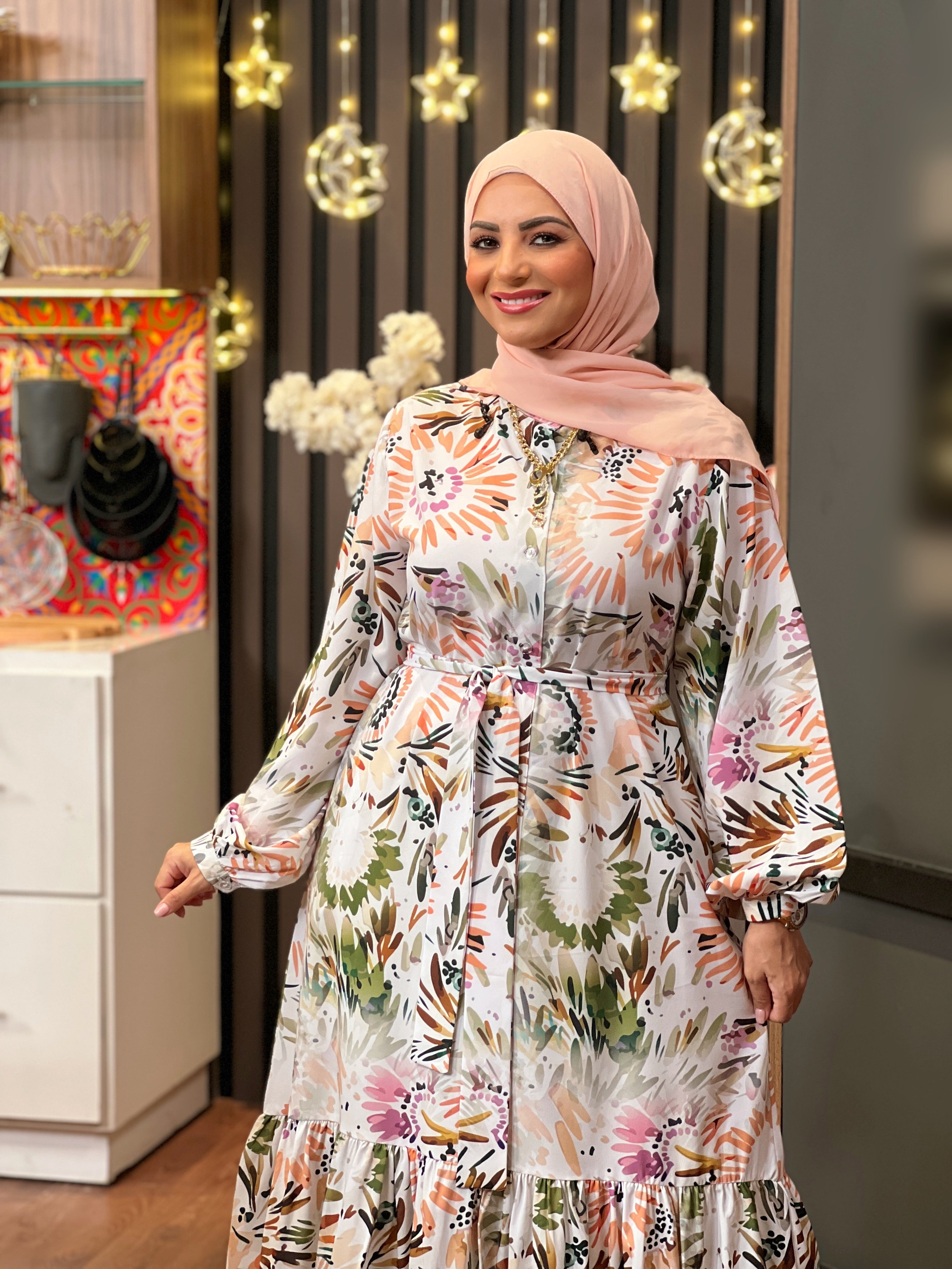 Soft Printed Dress Olive & Orange