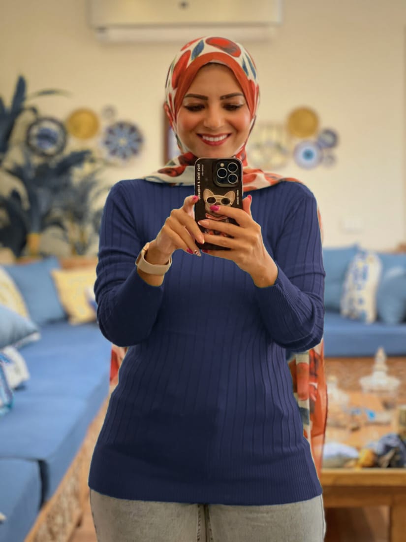 Knitted Striped High-cool Pullover - Free Size - Dark Blue