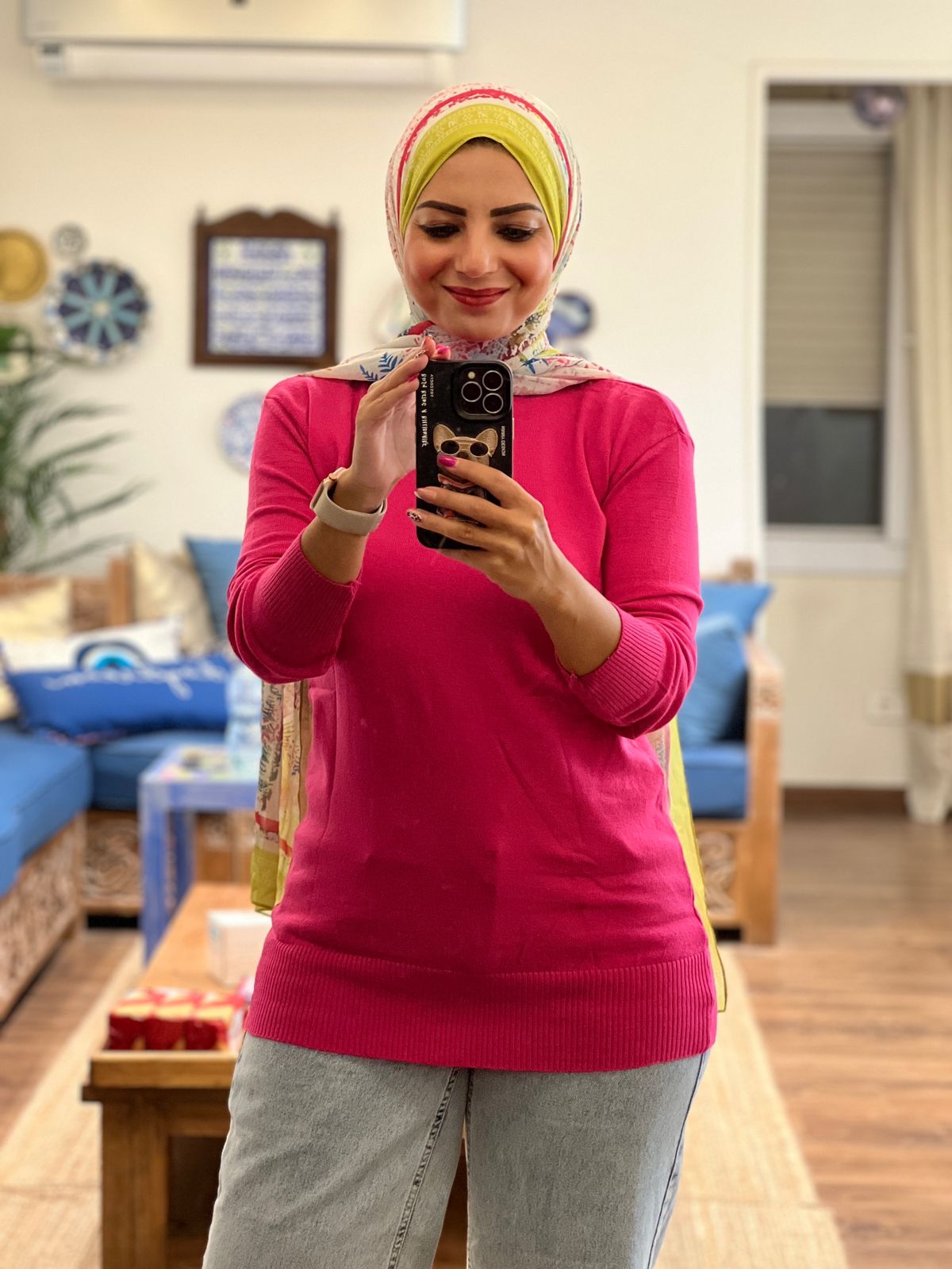 Knitted Plain High-cool Pullover - Free Size - Fuchsia