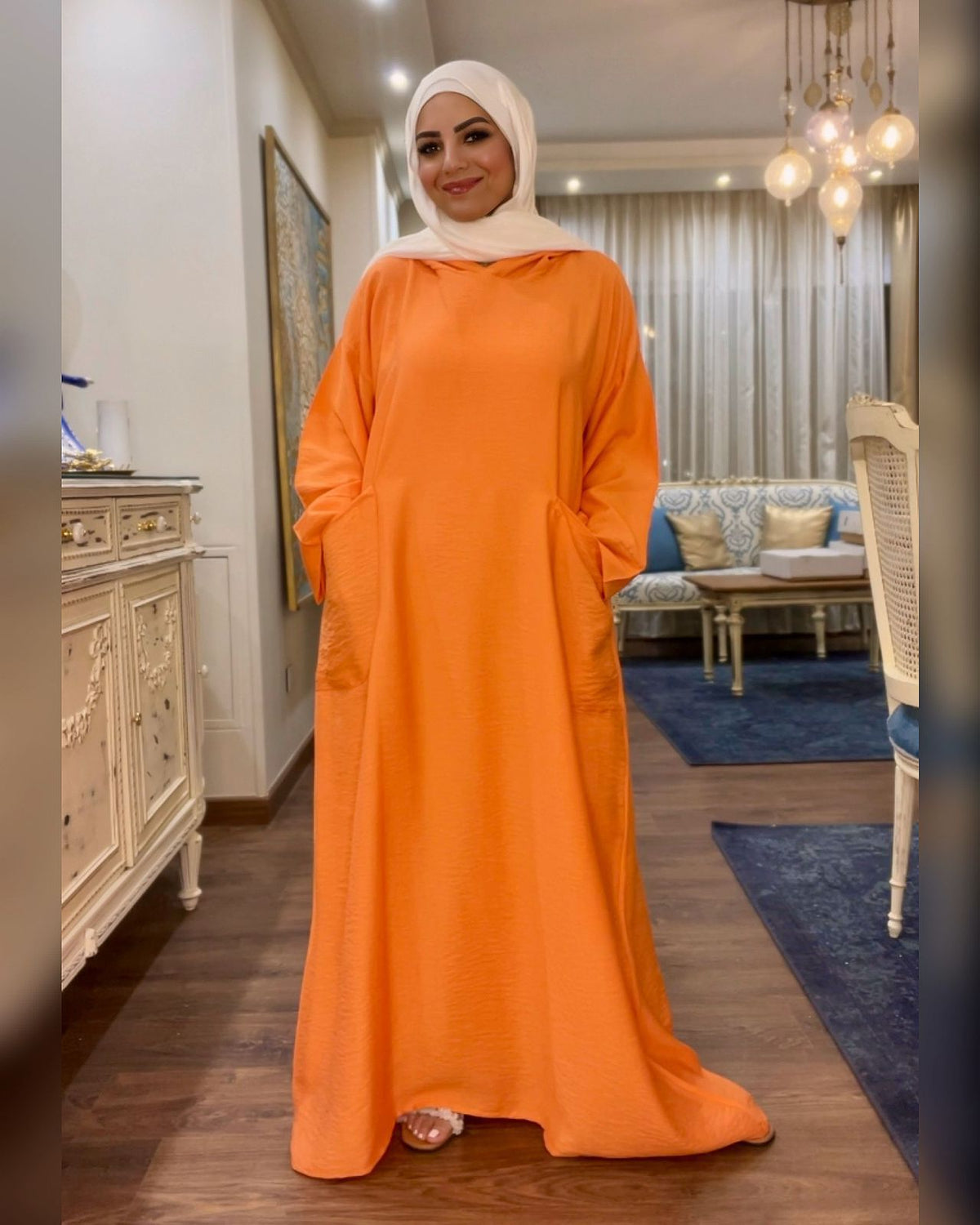 Hooded Linen Dress- orange (HLD02)