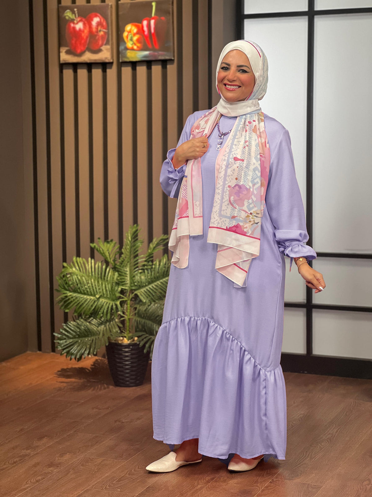 Ribboned linen dress - lavender (RLD02)
