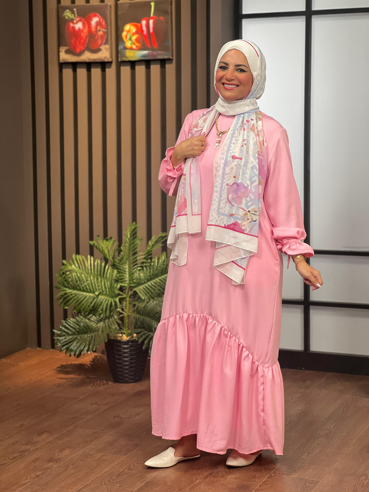 Ribboned linen dress - pink (RLD08)