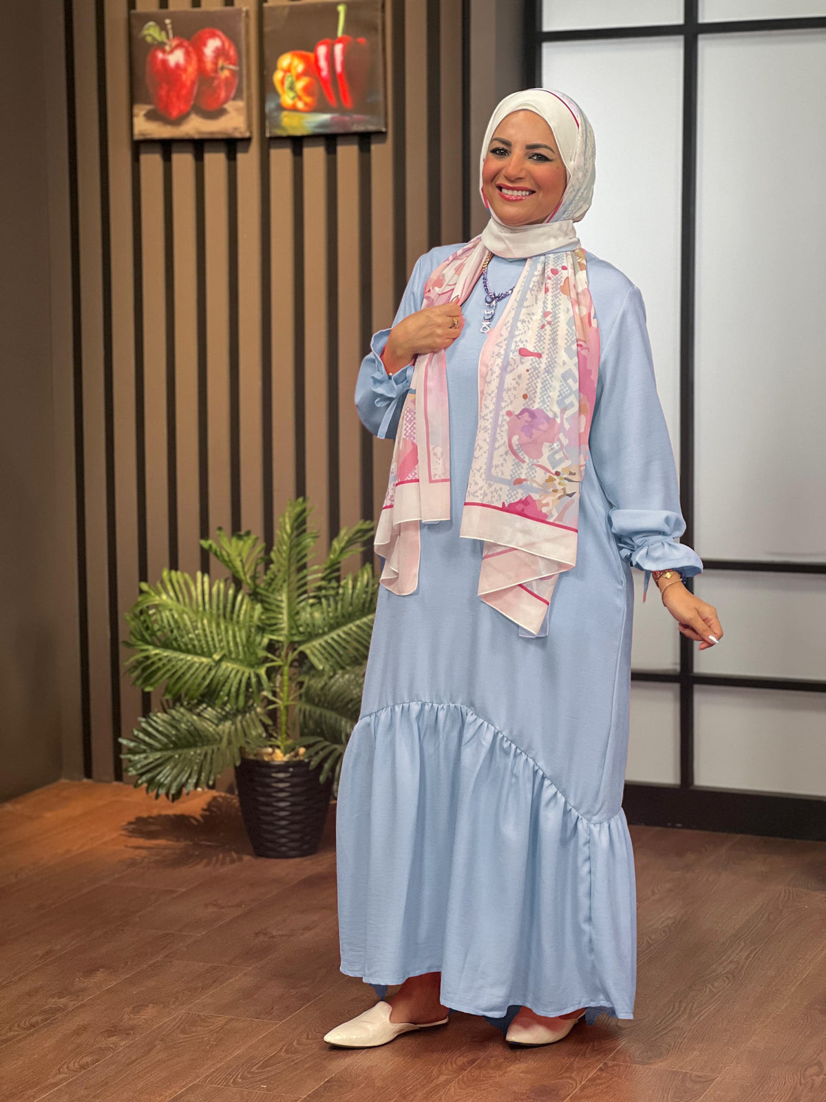 Ribboned linen dress - babyblue (RLD03)