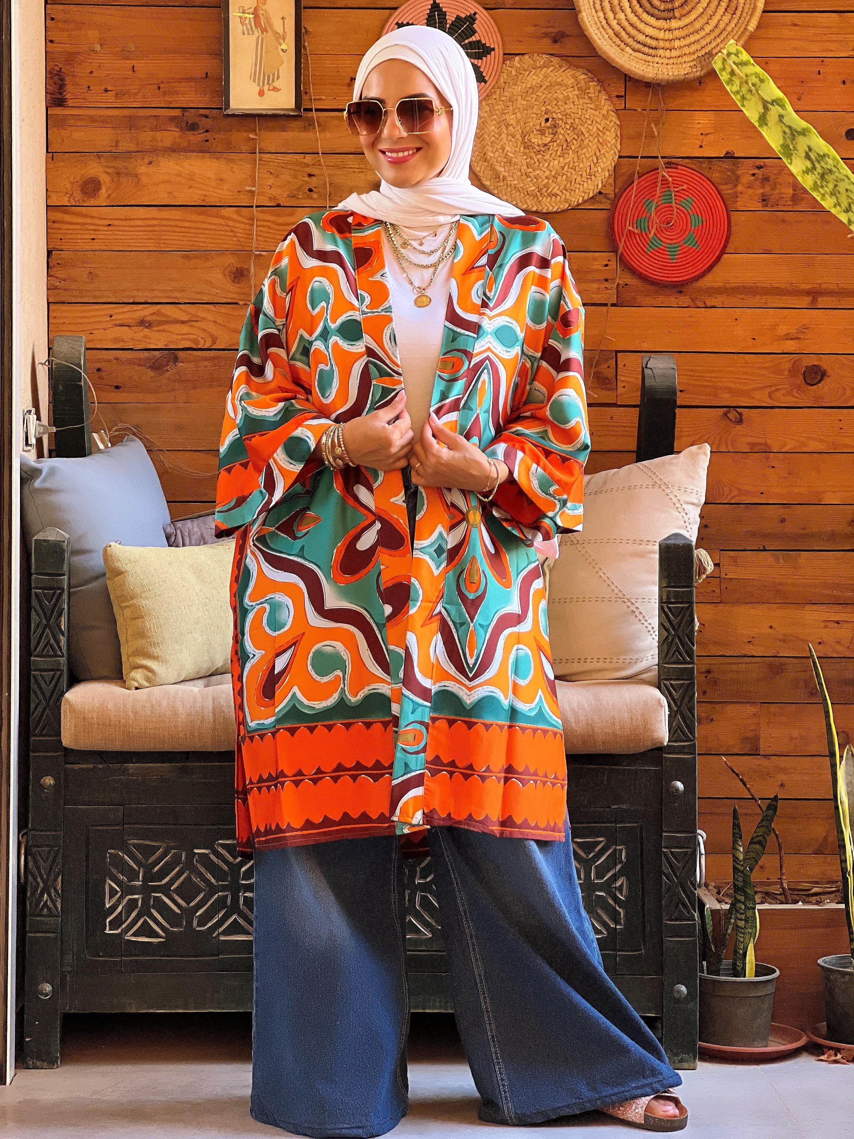 Flower kimono - Orange and Green