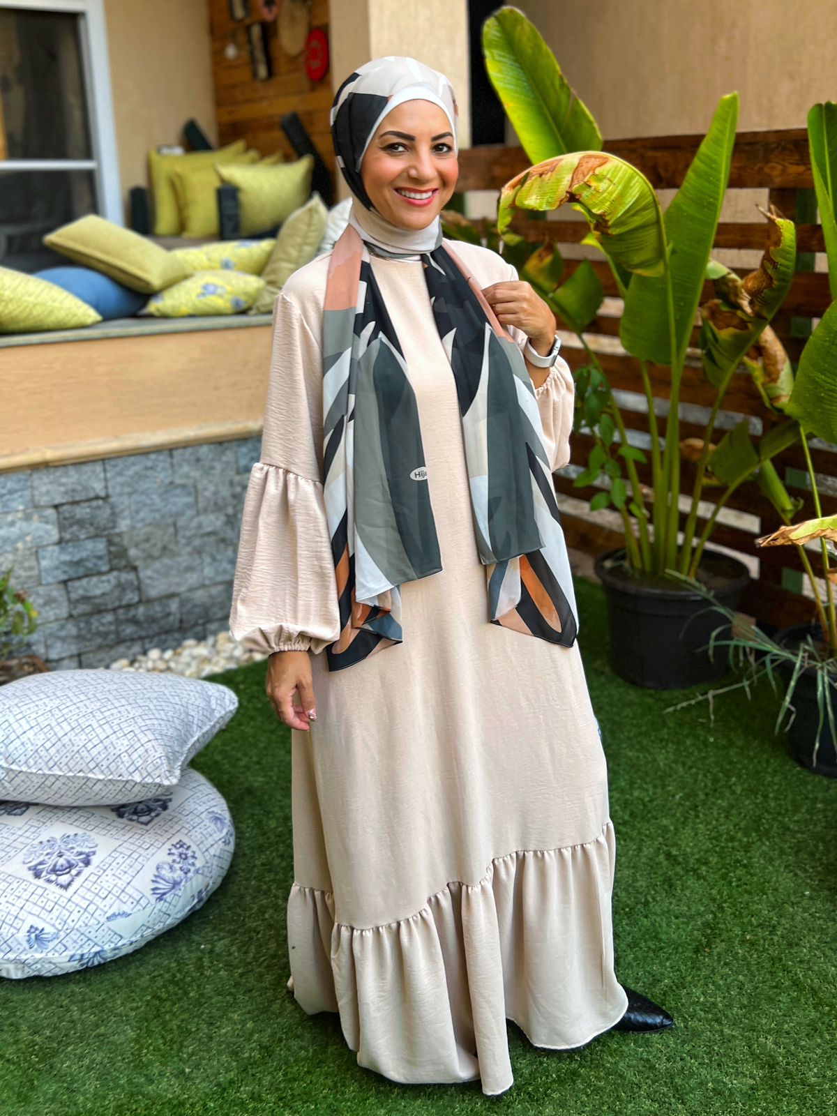 Long Sleeve Dress- Beige