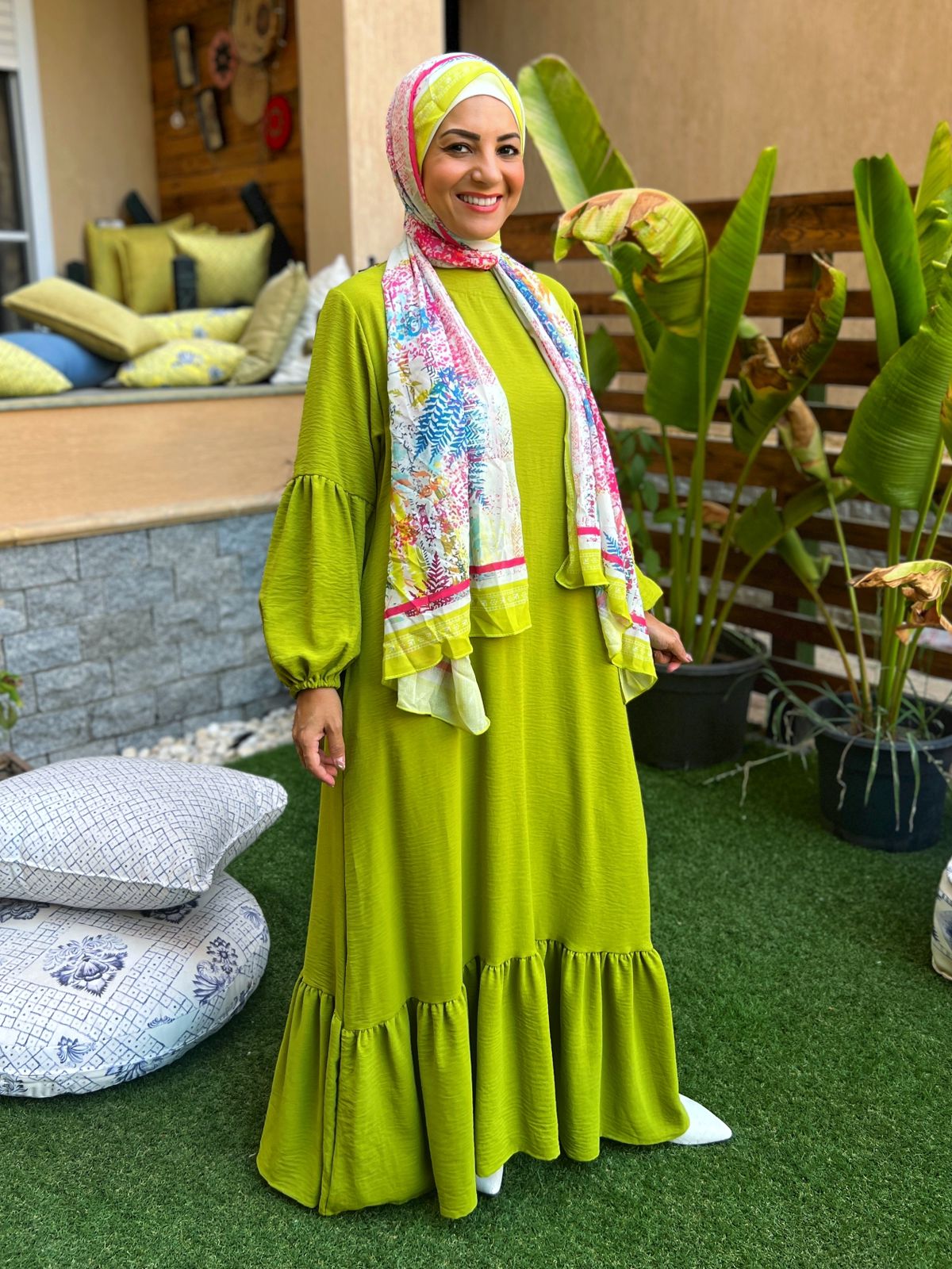 Long Sleeve Dress- Lime Green