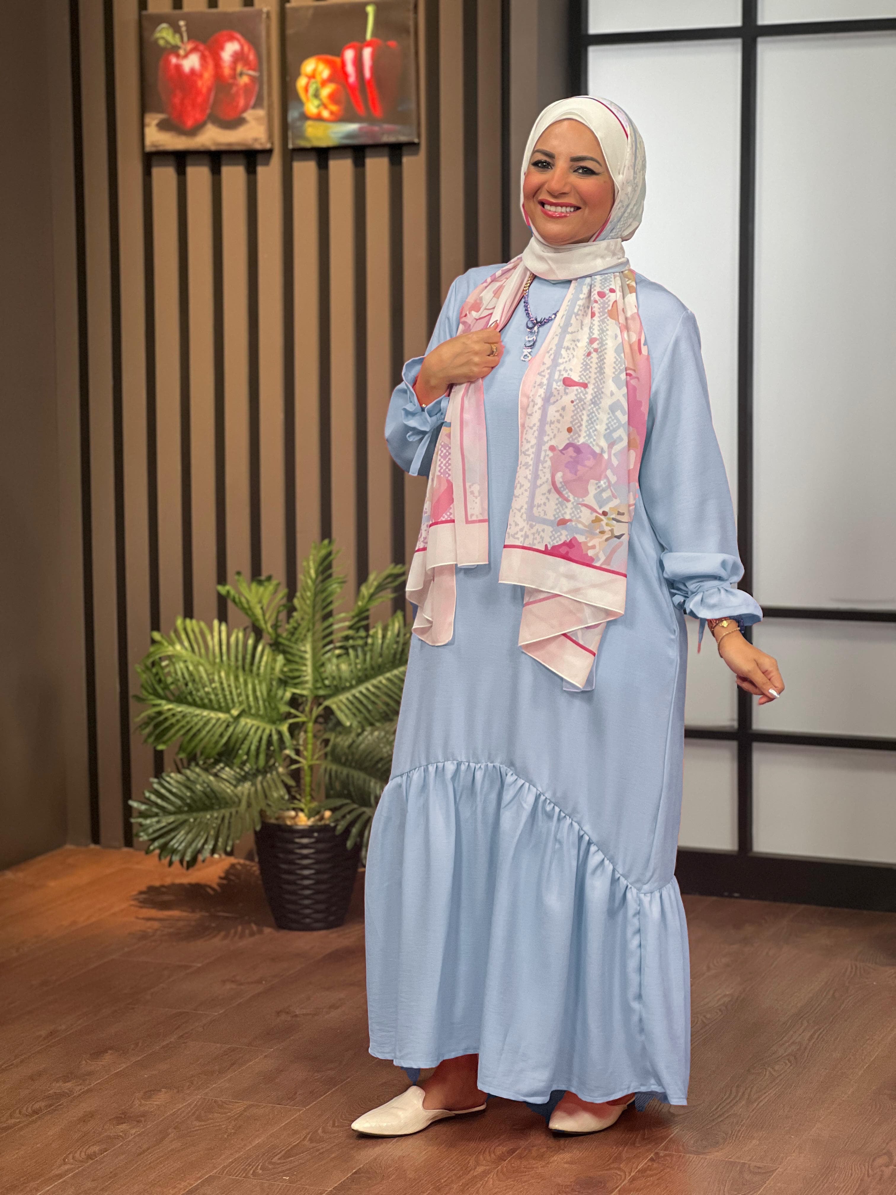 Ribboned Linen Dress - Baby Blue 