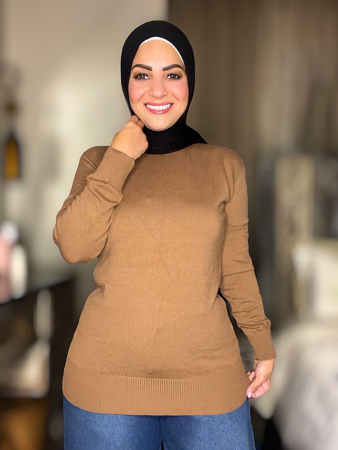 Knitted Plain High-cool Pullover - Free Size - Camel